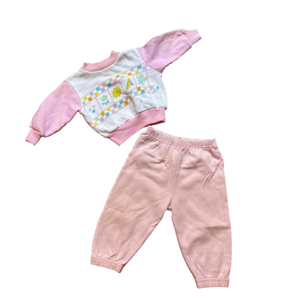 Unbranded Tracksuit Kids Pink‎ Good Vintage Graphic Fleece Set SIZE 12M